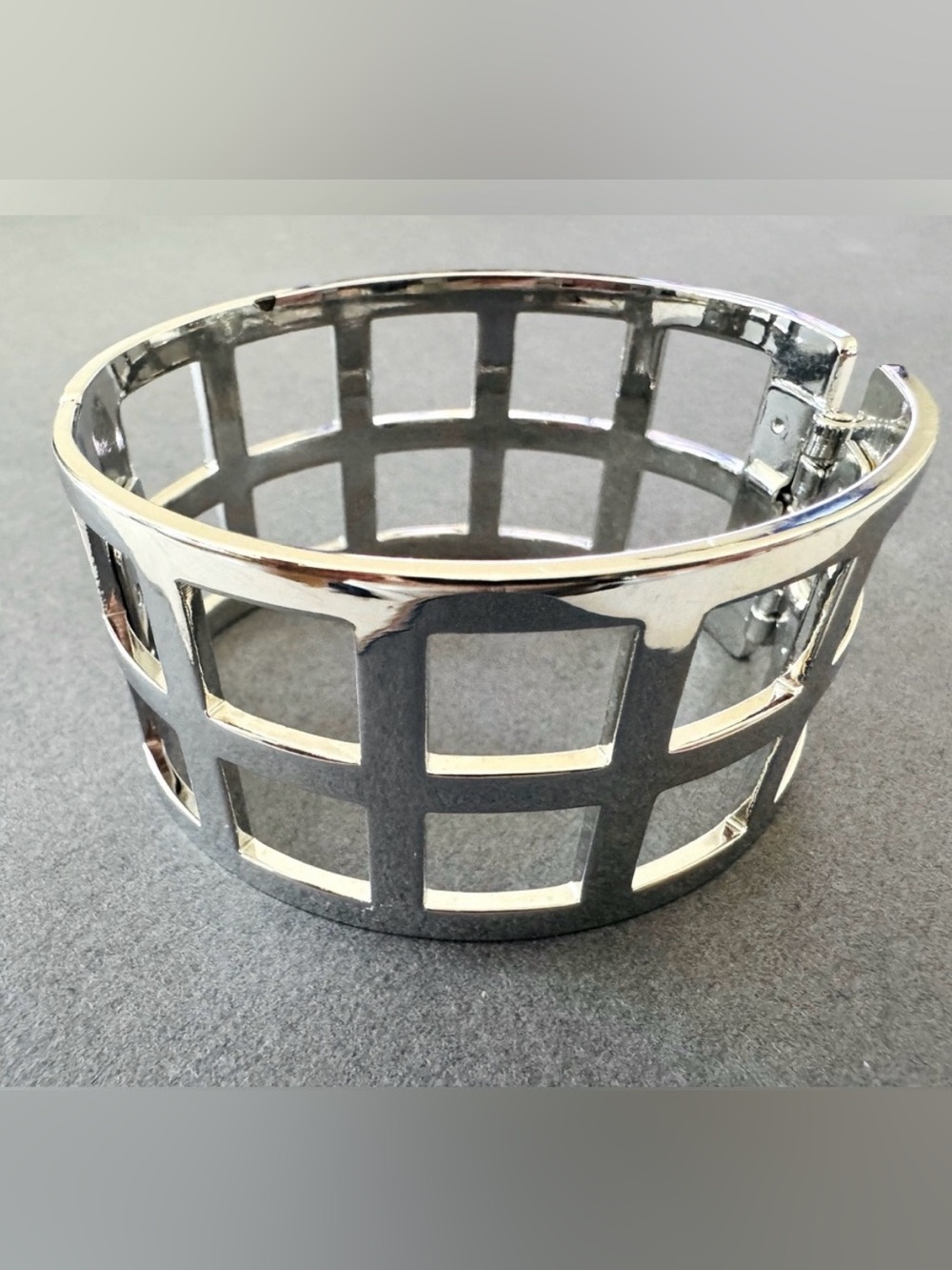 Silver Tone Geometric Hinged Cuff Bracelet
